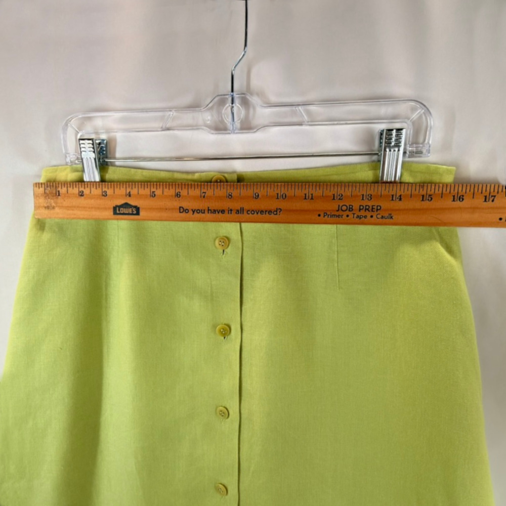 Talbots Irish Linen Button-Down A-Line Midi Skirt Sze 14 Lime Lined Beach Spring - Picture 8 of 10